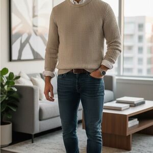 Express Men's Tan Crewneck Sweater